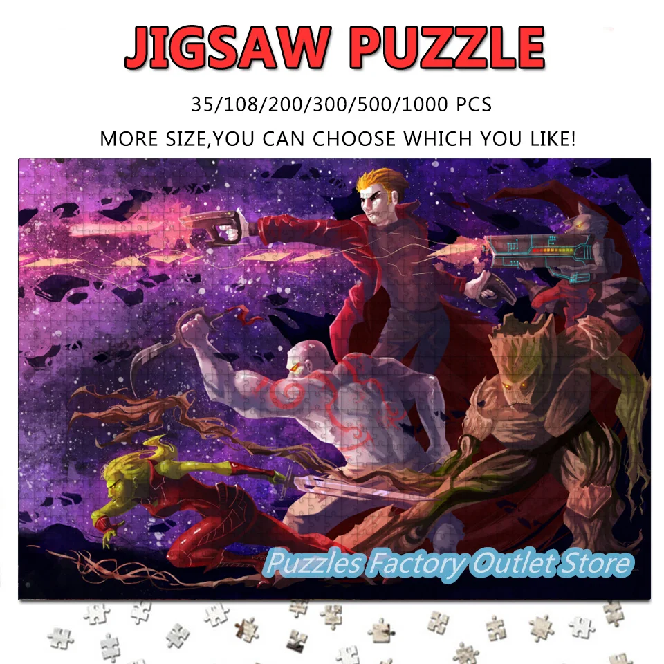 

Guardians-Of-The-Galaxy Disney Superhero Print Puzzle Cartoon Anime 108/200/300/500/1000 Pieces Decompress Jigsaw Puzzles Toys