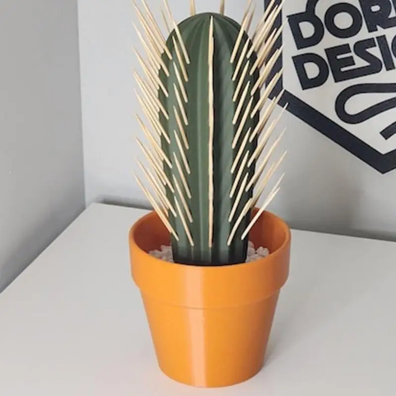 3D Printed Cactus Toothpick Dispenser House Plant Cacti Toothpick Holder Round Tooth Picks Funny Home Table Decoration