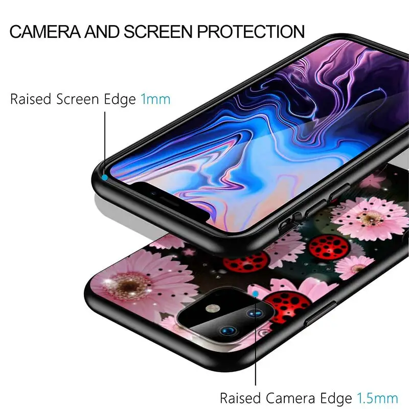 Seven-Star Ladybug Silicone Cover For Apple IPhone 13 12 Mini 11 Pro XS MAX XR X 8 7 6S 6 Plus 5S SE Black Phone Case