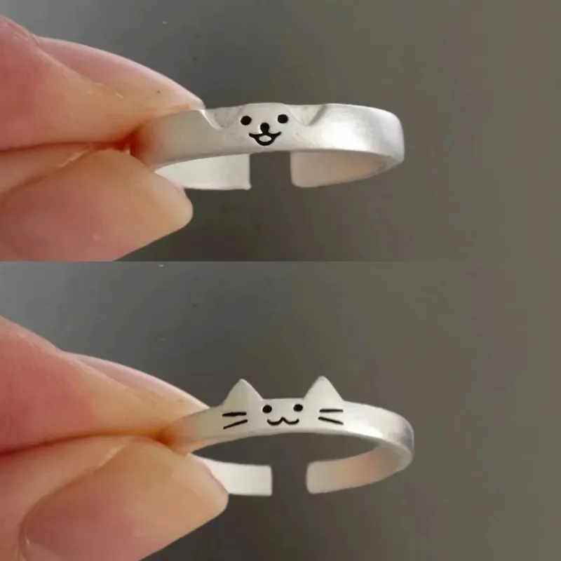 2pcs Cute Cat Dog Animal Couple Ring for Women Men 2025 New Fashion Statement Lover Rings Valentine's Day Party Jewelry Gifts image 5
