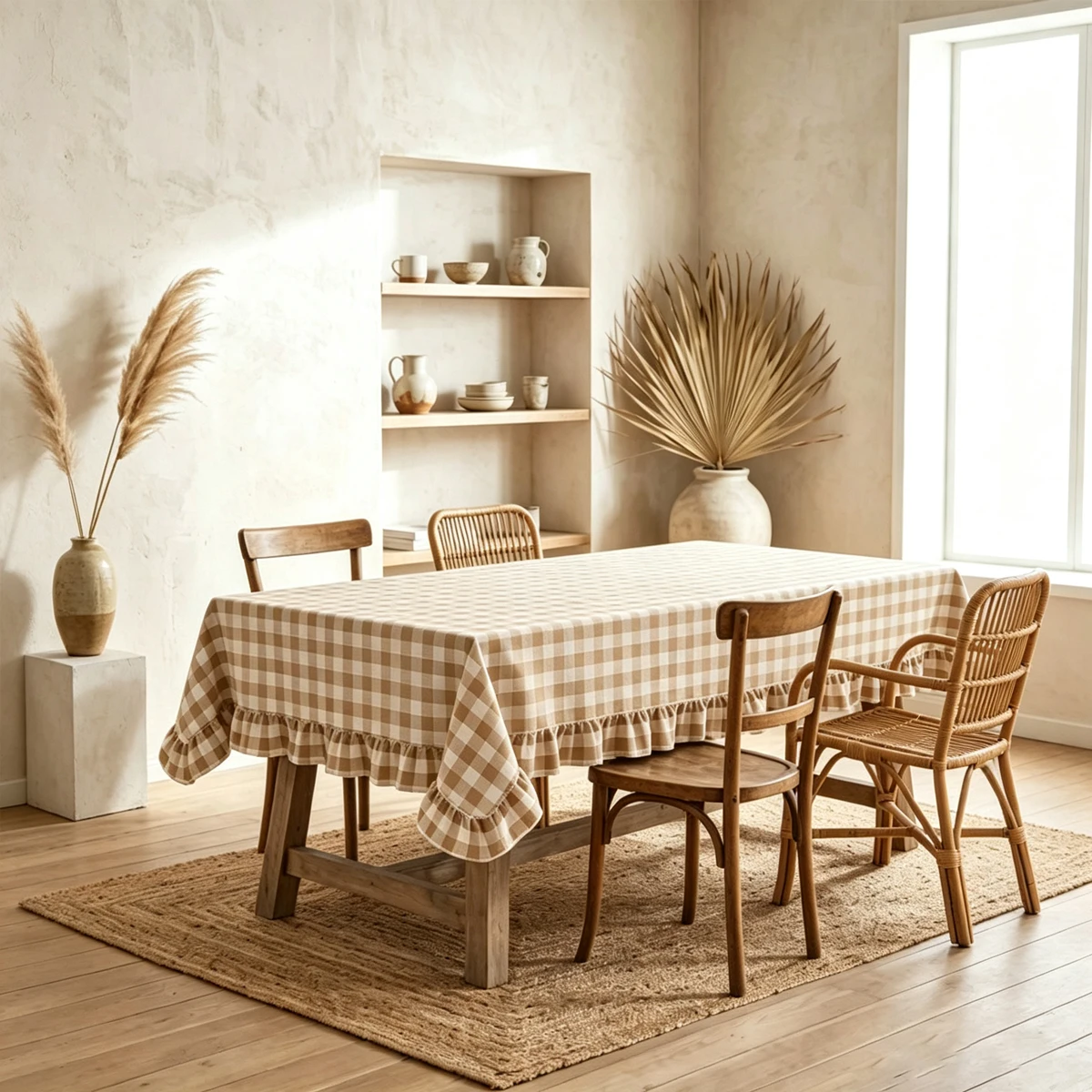 Fresh Khaki Tablecloth, Simple farmhouse Style Decoration, Suitable for Dining Tables, Weddings, Picnics, And Home Decor