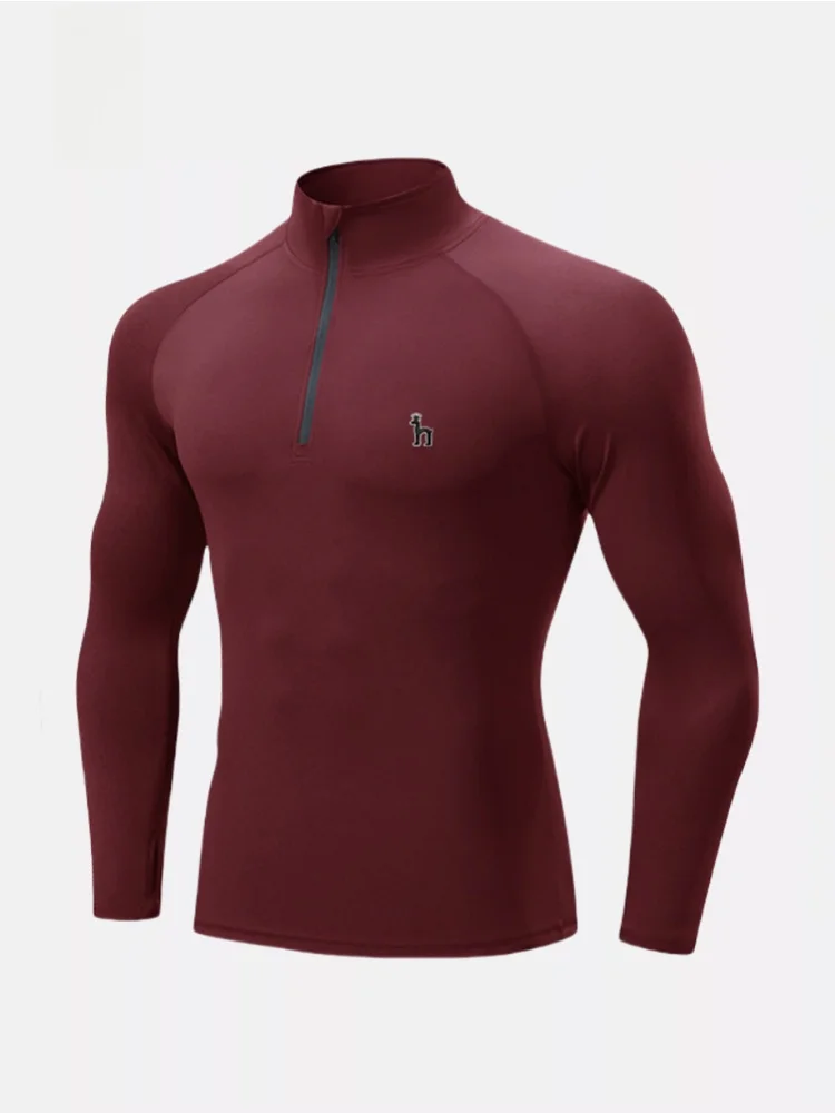 

Hagis Captain Men's Fitn Clothes Qui Dry Long Sve Running Sports Cycling Suit Training Collar f Zipper T-irt