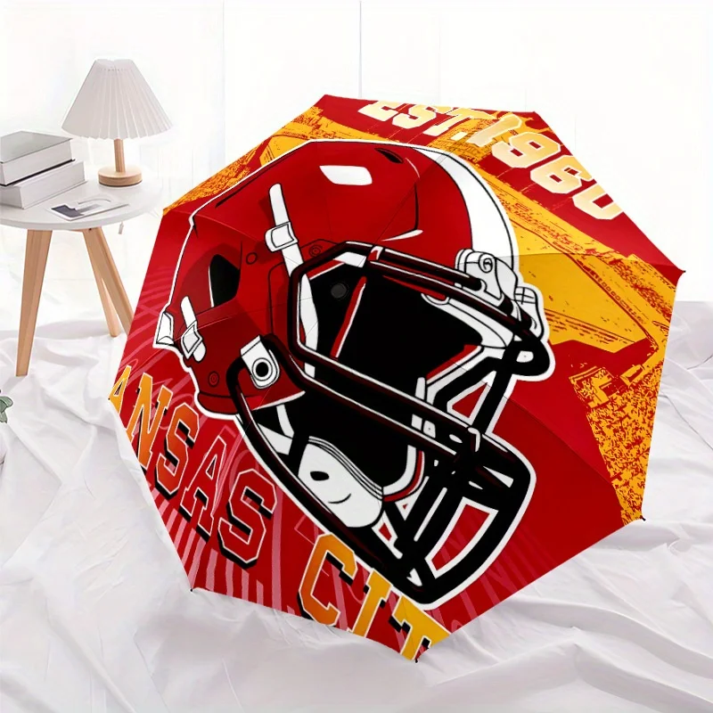 

Автоматический складной зонт с дизайном футбольной команды Канзас-Сити - 8-спицевый всепогодный портативный зонт с красными элементами