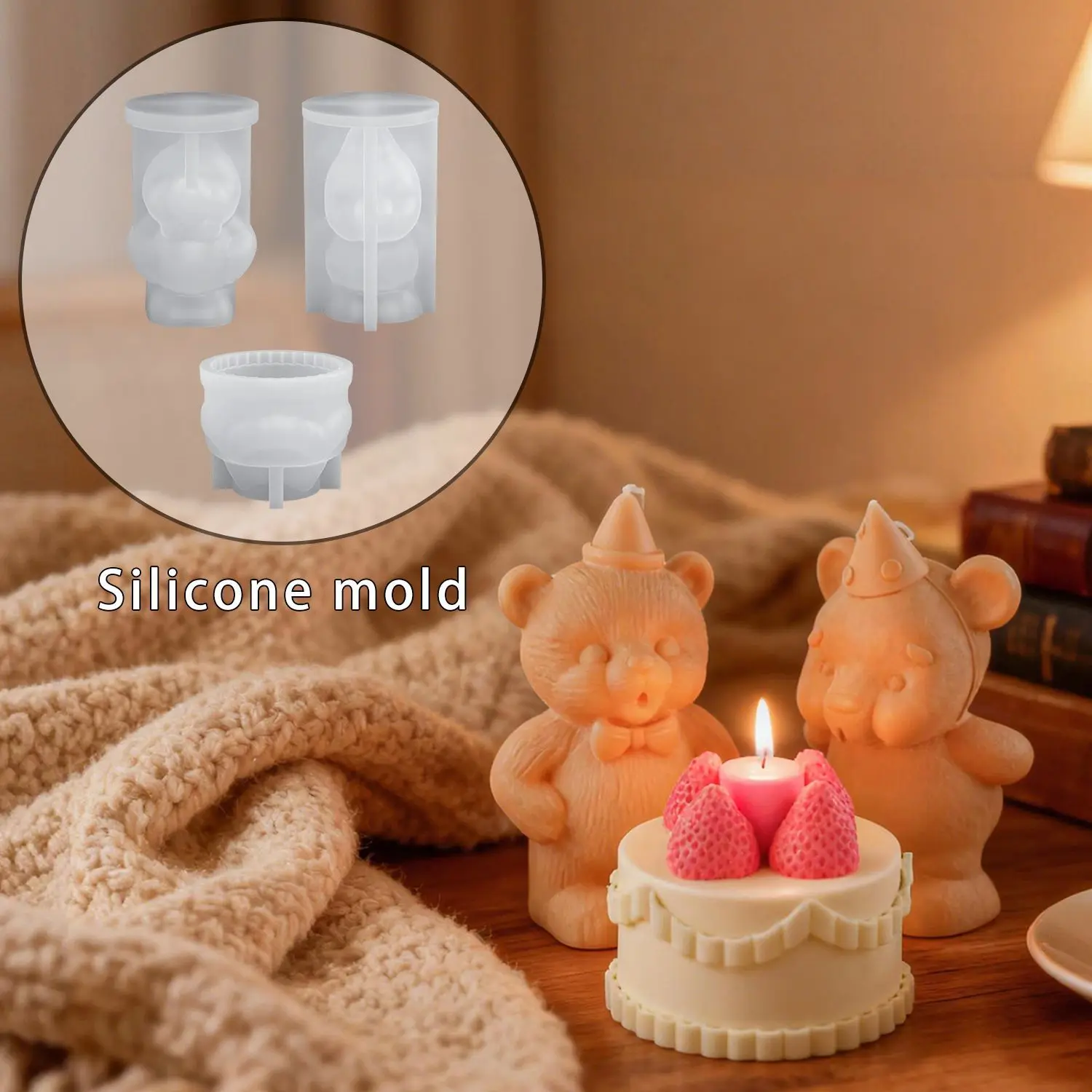 

DIY Bow Bear Cake Scented Candle Silicone Mold Plaster Handmade Gifts Aroma Epoxy Ornament Molds for Candles Making Supplies