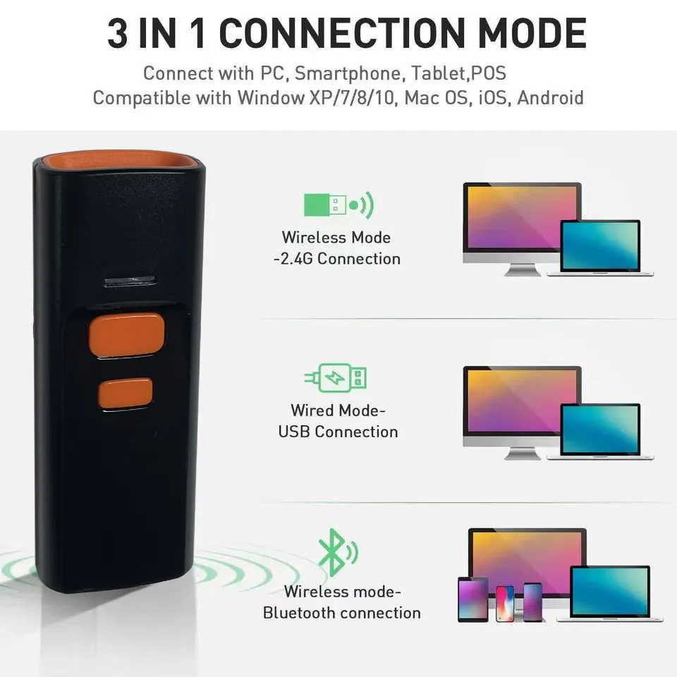 Picture 5: 2D Barcode Scanner Mini Wireless Bluetooth Handheld Portable 1D 2D QR Code Data Matrix PDF417 Reader With Charging Dock