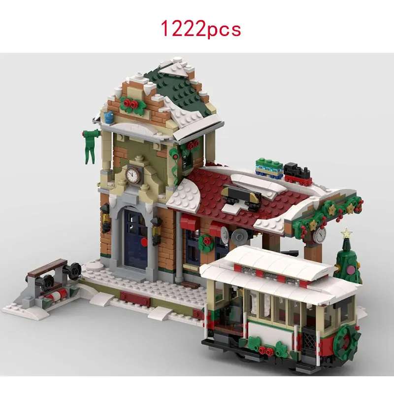 

Spot MOC-231775 1222 шт., сборка мелких частиц, строительные блоки, маленький зимний поезд, маленькая модель поезда, игрушка в подарок