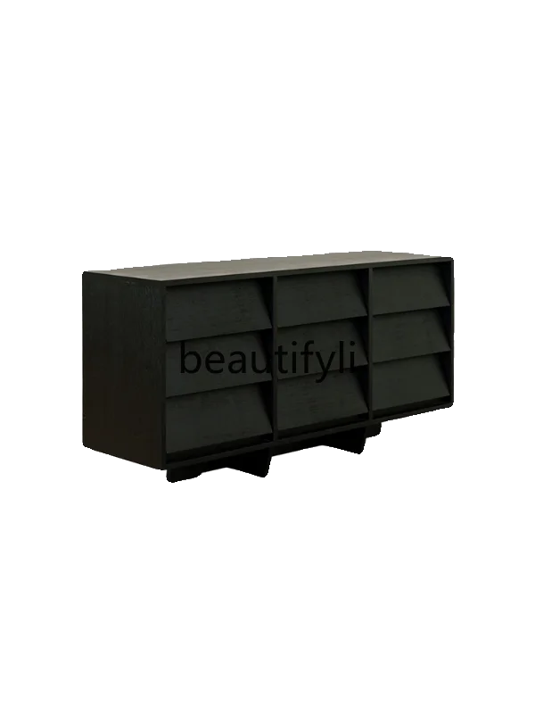 

Black solid wood nine-chest cabinet medieval old storage locker Nordic retro side cabinet
