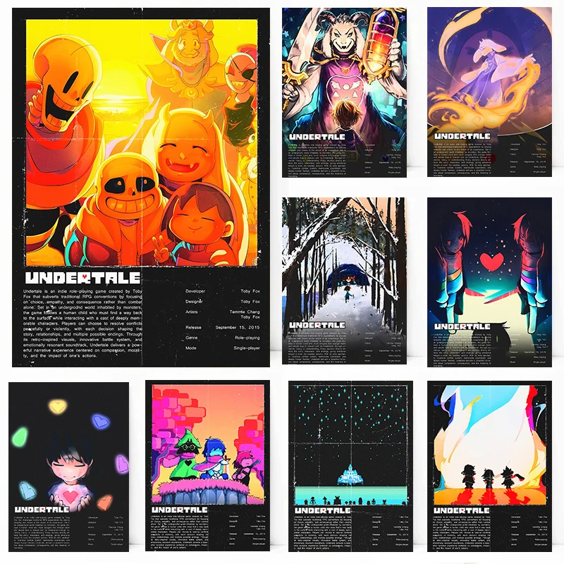 Game Undertale Posters Classic Video Games Prints Canvas Painting Undertale Wall Art Pictures Home Room Pixel Game Decoration