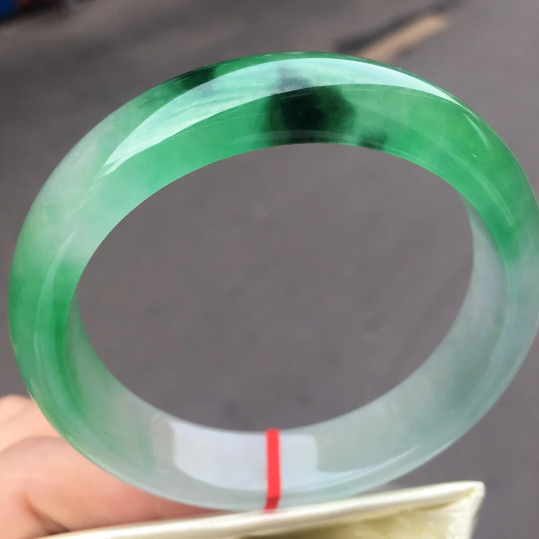 High Quality  Jadeite Ice Transparent True Color Floating Green Flower Perfect Bracelet Handring Jade Bangles Fine Jewelry