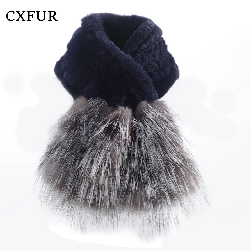 Double-faced Women Outfits Fluffy Real Rex Rabbit & Fox Fur Scarf CX-S-204A