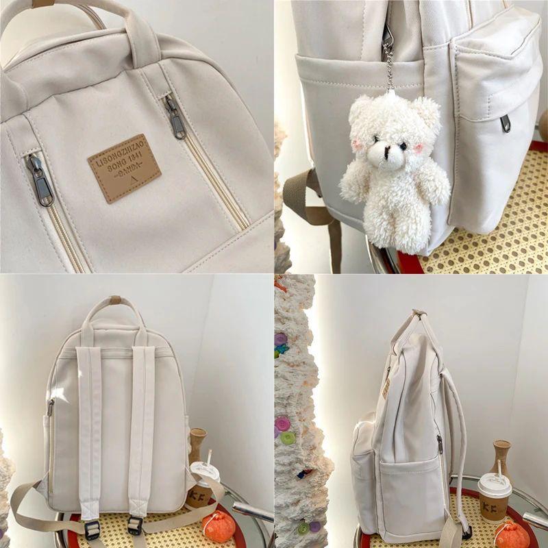 large backpack for Women Schoolbag Girls Student teen bookbag Multifunction Double Zipper anti-theft light Laptop With pendant