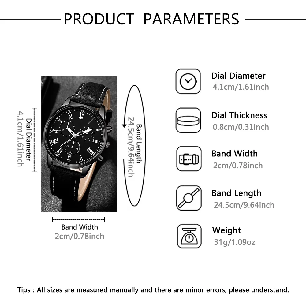4PCS/Set Men's Business Watch Casual Fashion Accessories, Men's Quartz Watch Necklace Bracelet Ring Set