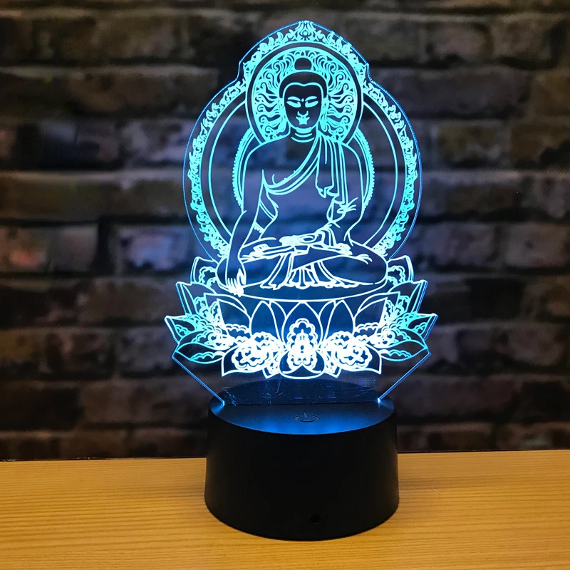 Sakyamuni 3D Night Light LED Colorful Visual Buddha Lamp 7 Color Changing Acrylic USB Table Bedside Lamp Birthday Christmas Gift