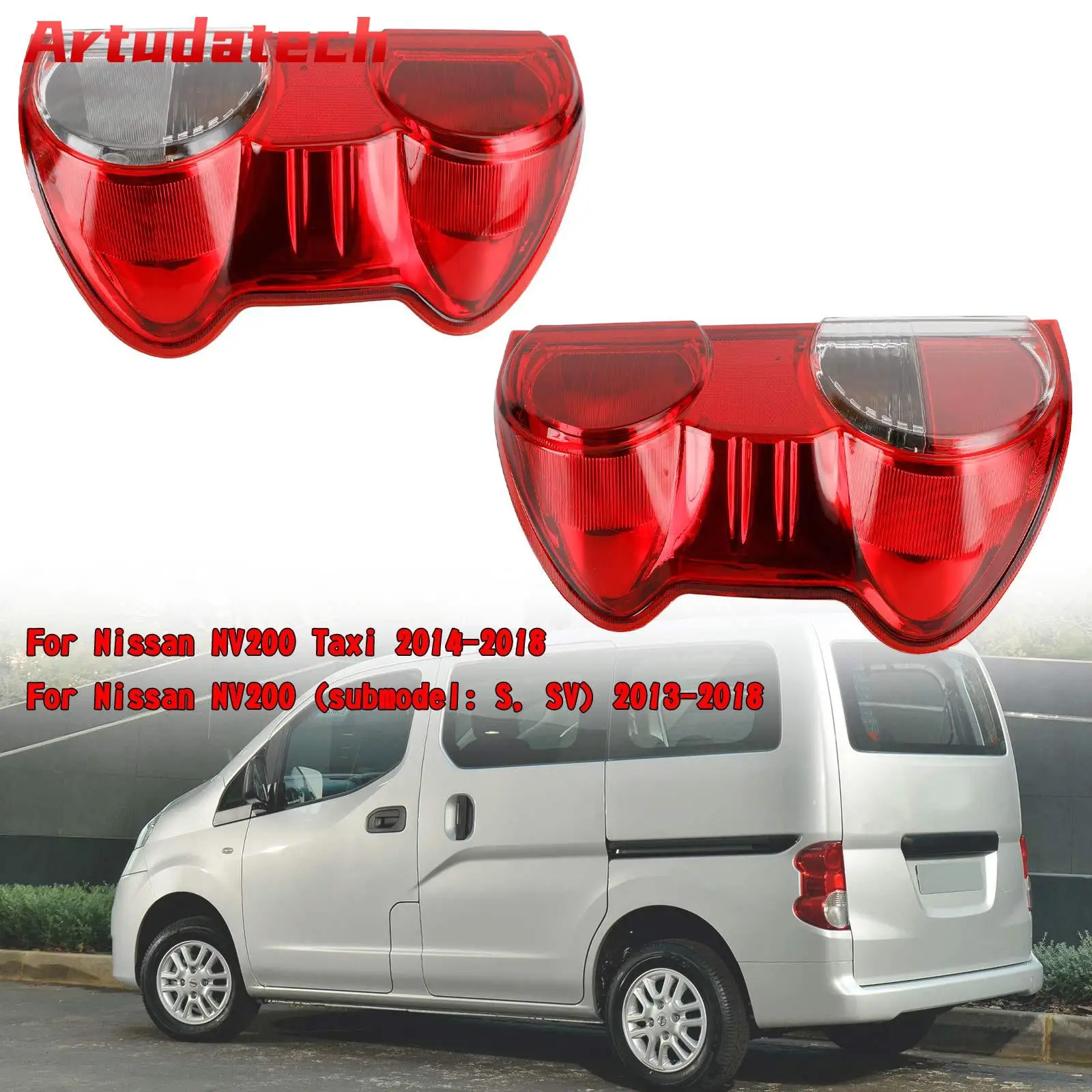 

Artudatech Left+Right Tail Light Rear Lamp Clear Red Lens For Nissan NV200 2013 2014 2015 2016 2017 2018