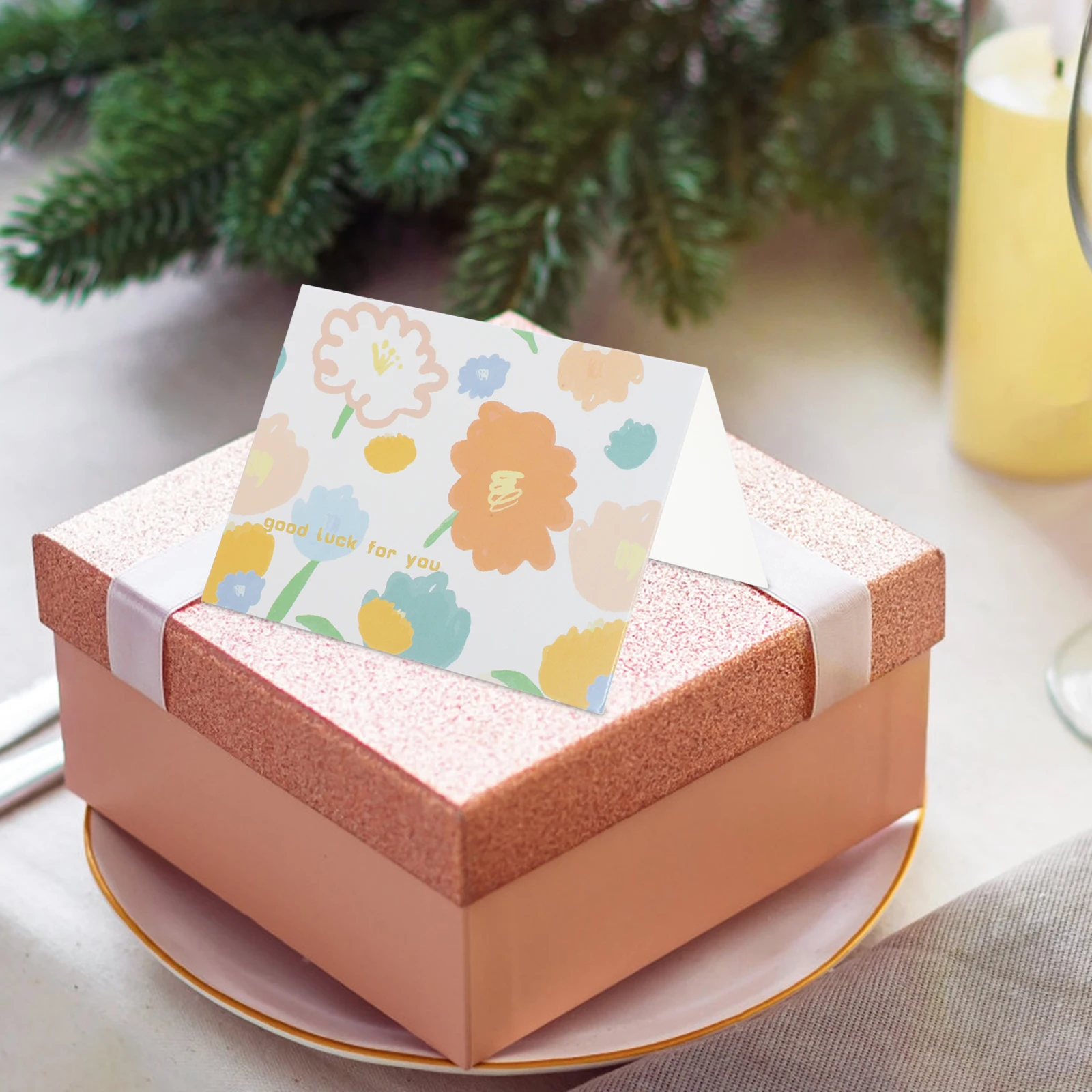 

50 Pcs Greeting Cards Birthday Mother's Day Thanksgiving Decorative Anniversary Bulk Round Corner Flowers Elegant Small Print