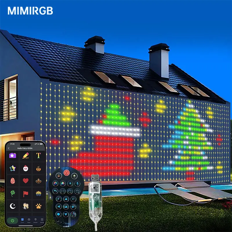 

Smart RGB LED Curtain Lights RGB LED String Light AppControl USB DIY Text Animation Display Music Sync for Christmas Party Decor