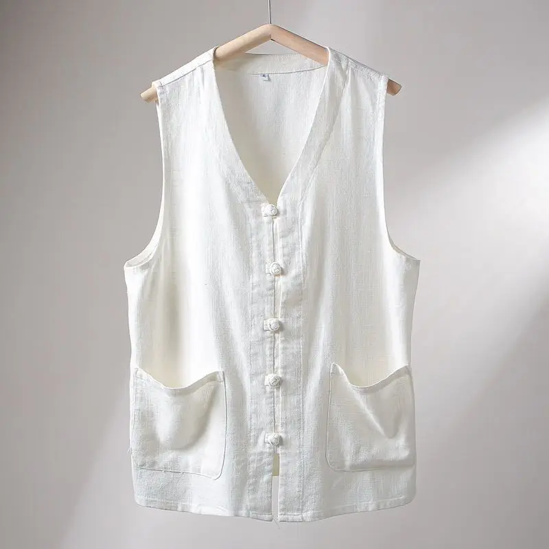 

l Linen Breathable Summer Men's Vintage Button V-ne Loose Linen Vest Tank Top Cotton 00% Special Wide Fit Workwear