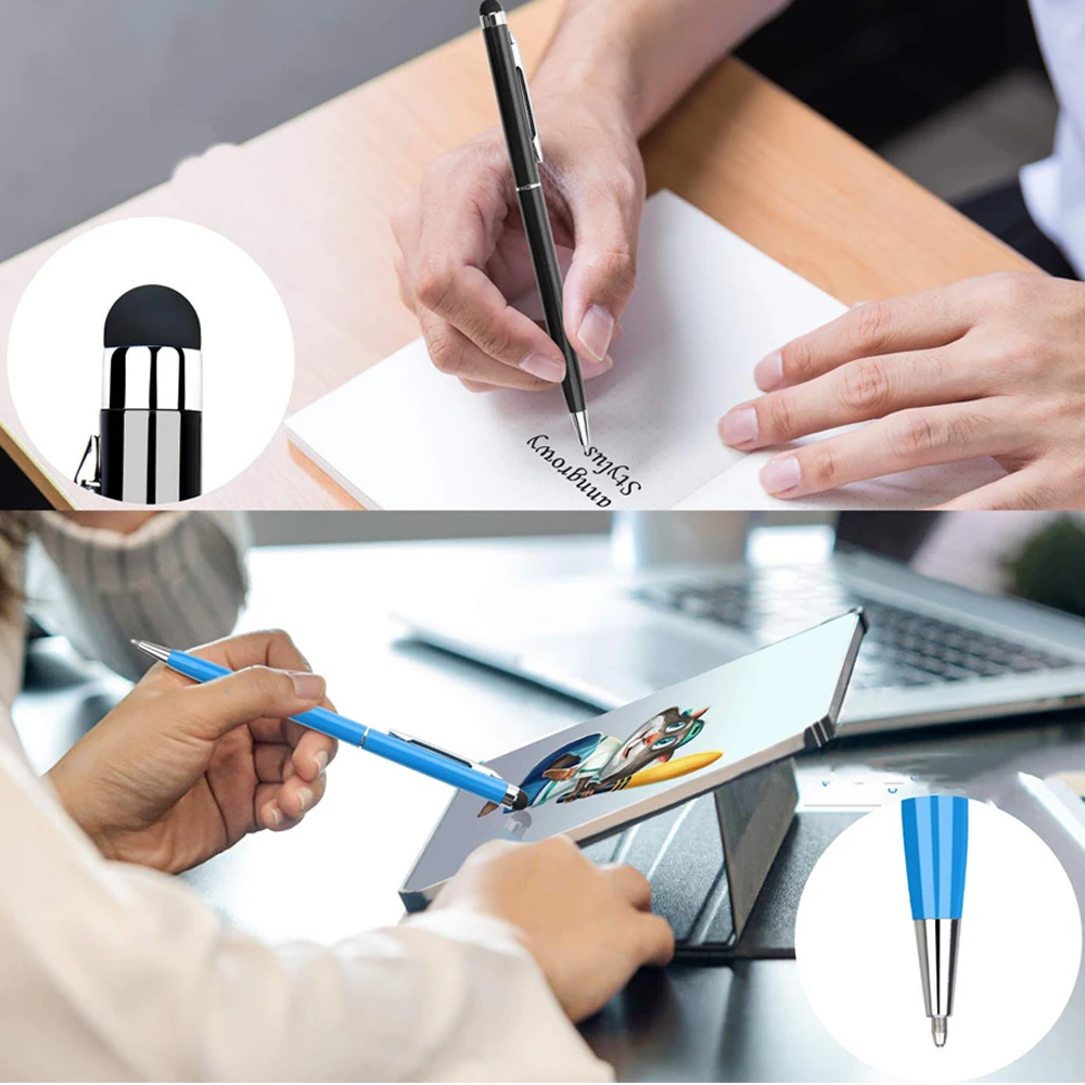 100Pcs 2in1 Stylus Pen Metal Ballpoint Pen Tablet Drawing Capacitive Screen Touch Pen for iphone ipad Samsung Phone Pencil