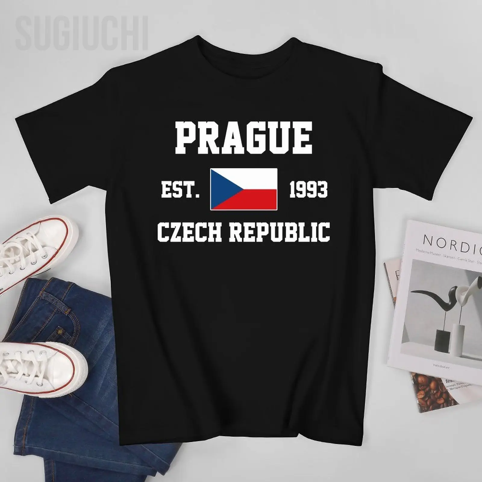 Patriotic Flag Czech Republic EST.1993 Prague Men Tshirt Tees T-Shirt O-neck T Shirts Women Boys Clothing 100% Cotton
