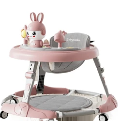 Baby Walker 7-Gang einstellbare Musik Multifunktions-Anti-O-Bein Anti-Rollover faltbare Baby Walker für 6-18 Monate