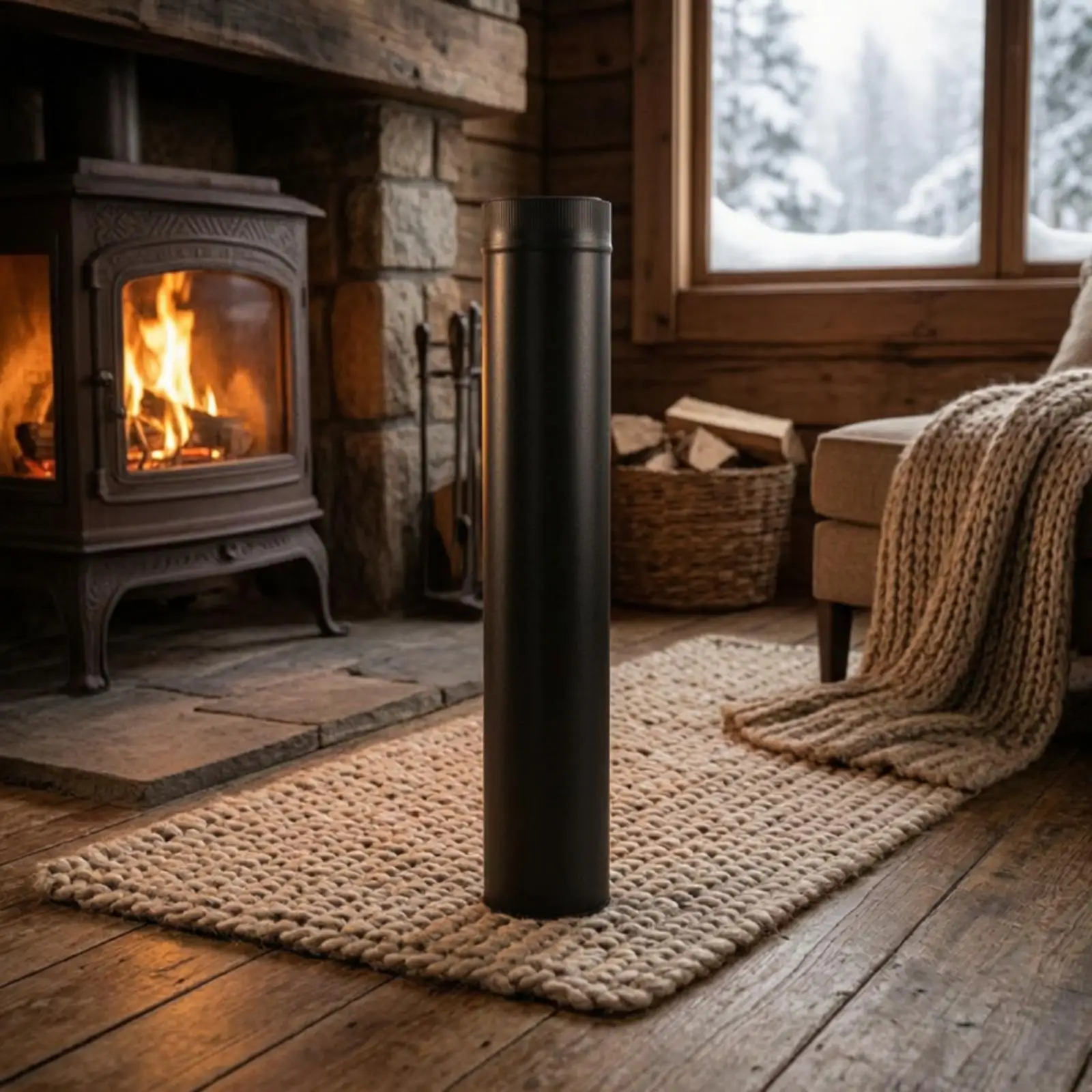 Fireplace Heater Pipe Industrial Heater Pipe with Ribbed Collar Straight Chimney Flue Heat-Resistant
