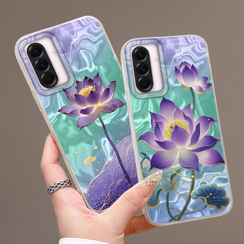 Lila Farbverlaufs-Lotus-Druck-Hülle für Samsung Galaxy A16 A26 A36 A56 A25 A35 A55 A14 A34 A54 S21 S22 S23 S24 S25 Plus FE Ultra