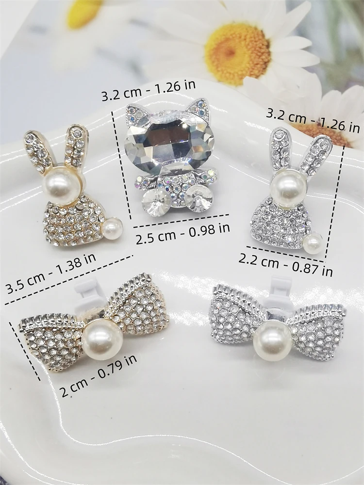 2PCS Nette Bling Katze Schuh Spitze Charms ABS Strass Silbrig Bogen Schnürsenkel Zubehör DIY Luxus Kaninchen Dekor Schuh Clip fit Stiefel – Detail 4