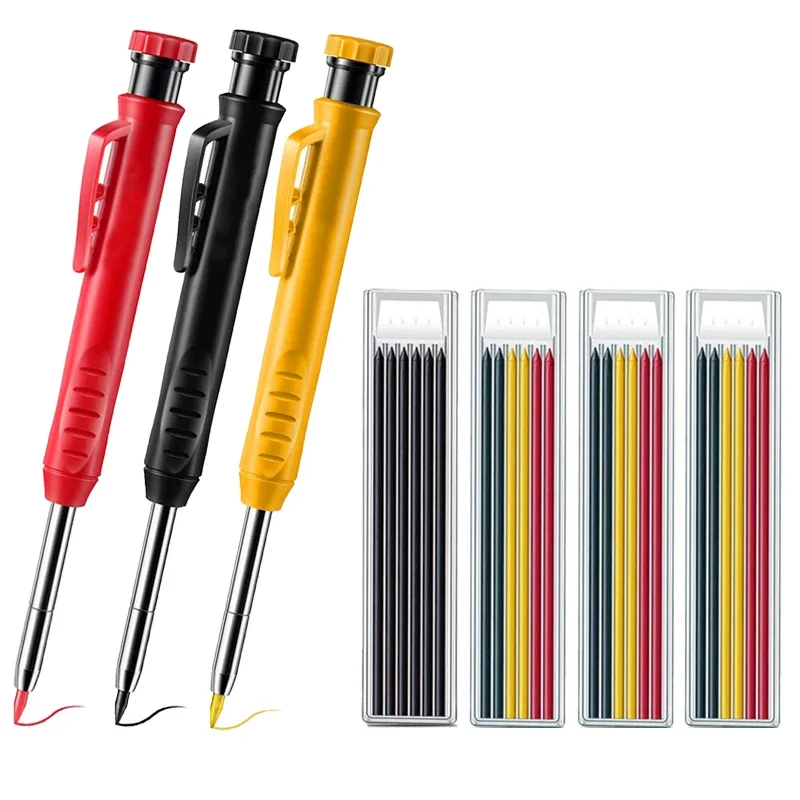 5/7Pcs Solide Zimmermann Bleistift Set Holzbearbeitung Werkzeuge Mechanische Bleistift Set Bau Carpenter Marker 3 Farben Refill Glasritzrades