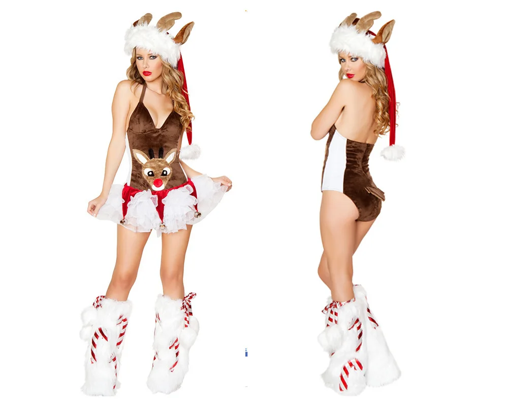 Christmas Tree Clothes Santa Cluas Cosplay Reindeer Dress for Women Xmas New Year Carnival Performance Party Clothes Holiday