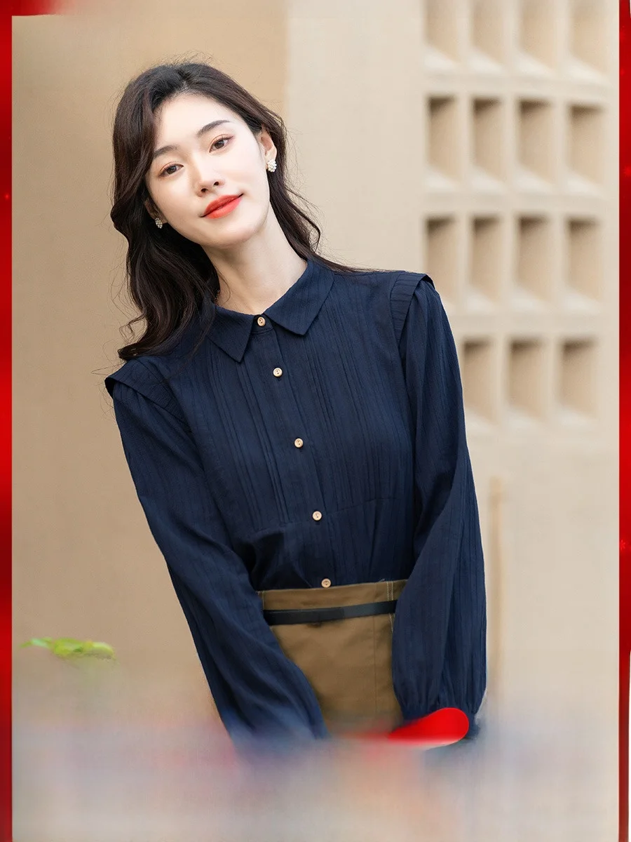 

Casual Stripe Long Sve Women's irt Lantern Sve Commute Sle Spring Autumn Blue Faionable Comfortable Cotton Blend