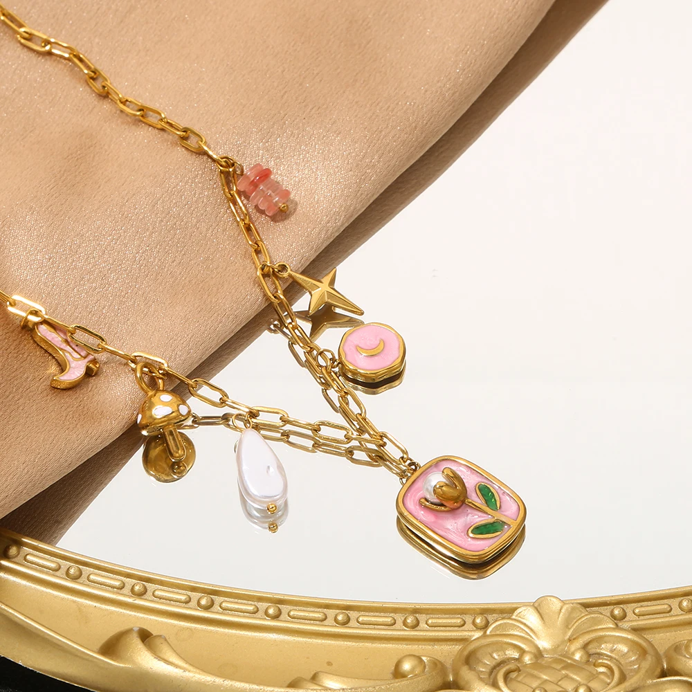 GIOIO Stainless Steel Tulip Pendant Necklace Waterproof Necklace For Women’ s Trendy Jewelry Flower Necklace Accessories