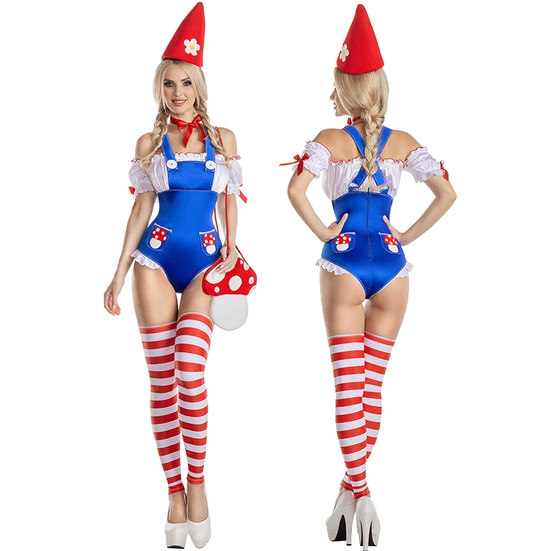 

Sexy Garden Gnome Mushroom Cutie Halloween Fancy Dress Up Adult Miss Gnome Costume