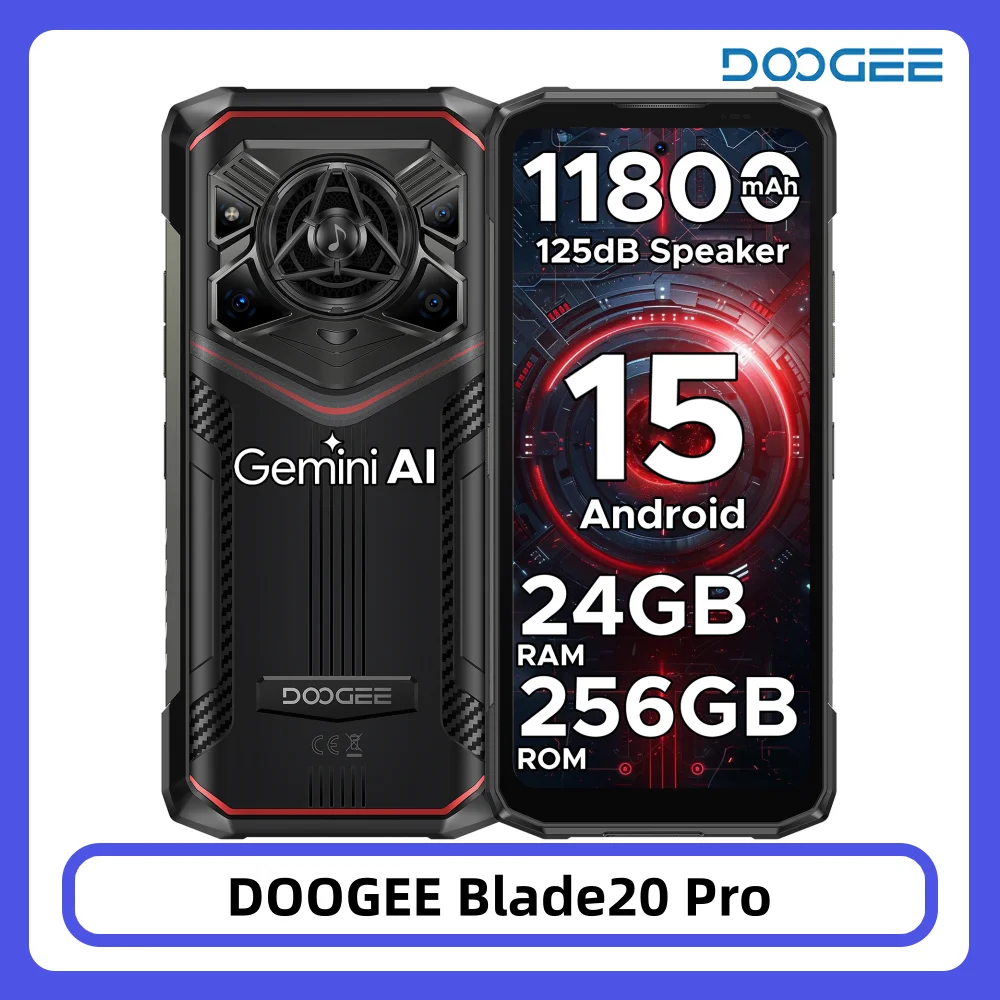 DOOGEE Blade20 Pro Robustes Telefon 24 GB 256 GB 125 dB Lautsprecher Gemini AI 11800 mAh Akku 6,6 Zoll Display Android 15 Smartphone NFC