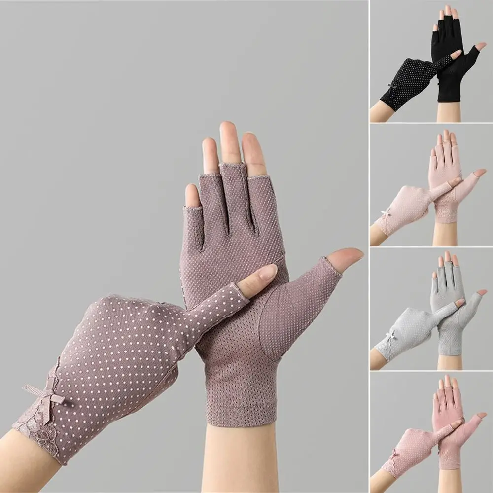 

Cotton Sunscreen Gloves Fashion Thin Elastic Anti-UV Mittens Solid Color Slip Resistant Touch Screen Gloves Female