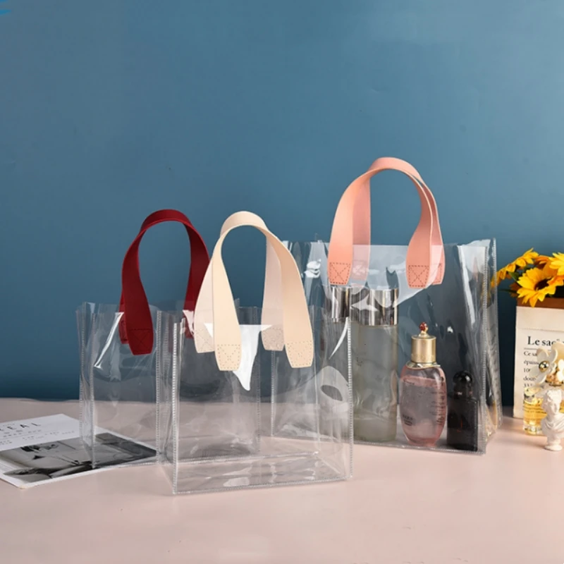 Transparent Pvc Clear Tote Bag Large Capacity Car Sewn Plastic Cosmetics Shopping Bag Jelly Bag Gift Bag Can Outdoor Tourism New