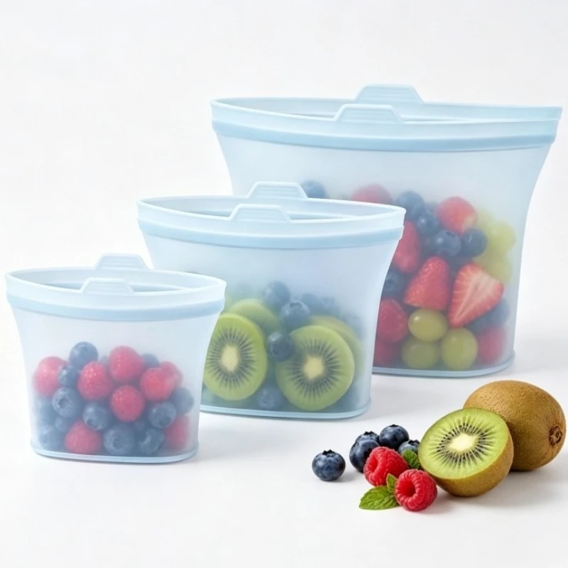 Wiederverwendbare Silikon-Aufbewahrungsbeutel mit Reißverschluss, BPA-frei, mikrowellengeeignet, auslaufsicher, für Obst, Sandwiches und Obstreste – Detail 2