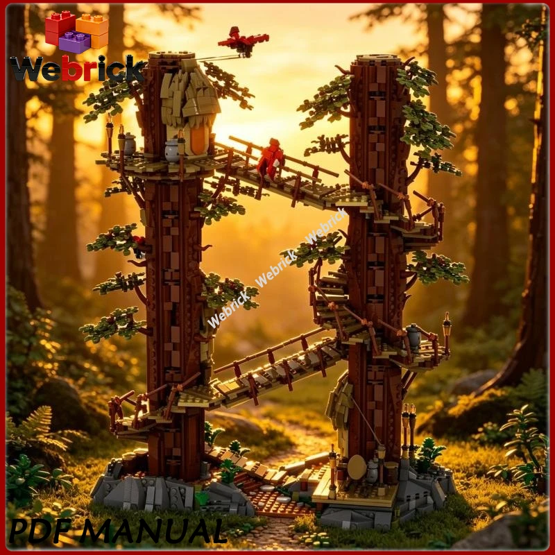 MOC Ewok Villages Style Building Blocks 009 TREETOPS Forest Treehouse Model Bricks Set Display Collection Decor