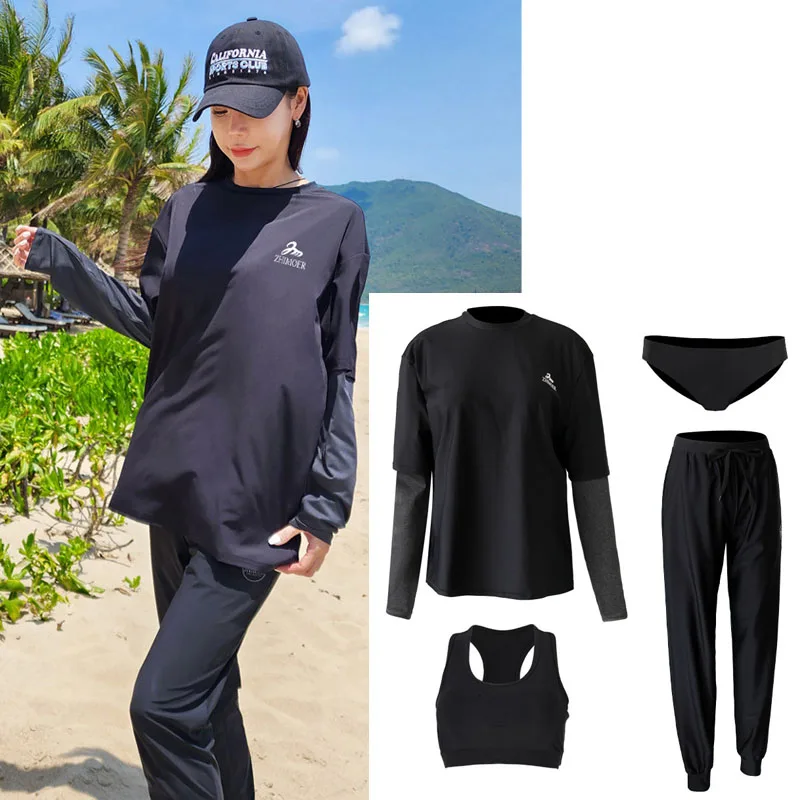 Men's Swim Shirt Long Sleeve Loose Fit Rash Guard Sunscreen Shirt+Leggings+Trunks Swim Surfing Fishing Running Tops & Bottoms