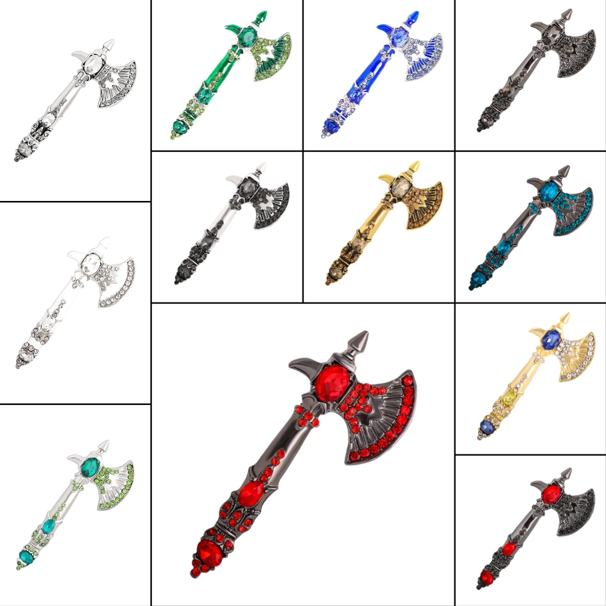 Venda quente novo 12 cores machado broche vintage brilhante strass tomahawk pino corsage broche de luxo jóias presentes para homens e mulheres