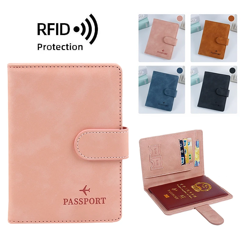 

RFID Buckle Passport Cover PU Leather Man Women Travel Passport Holder With Credit Card Holder Case Wallet Protector Cover Case