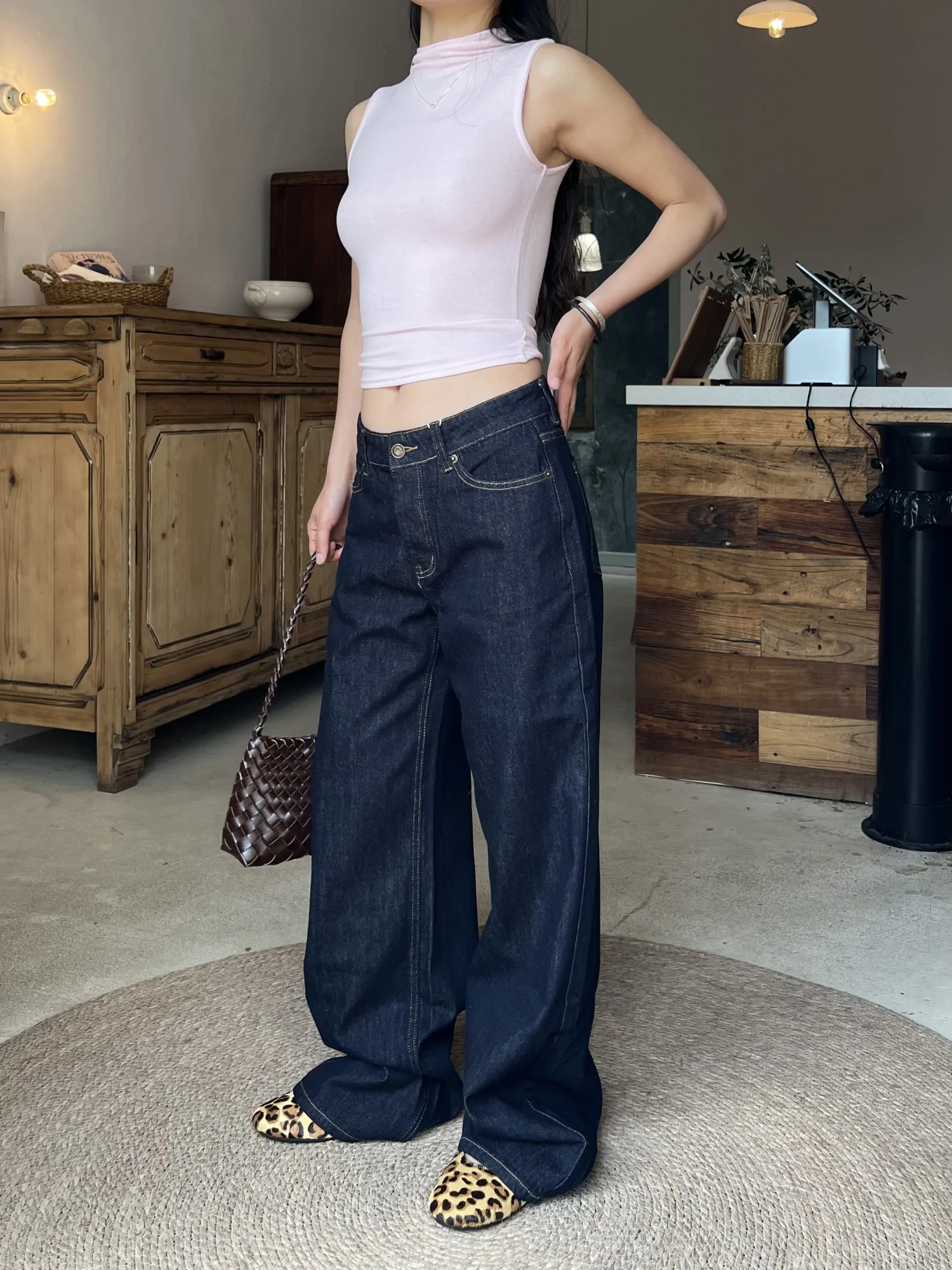 TheDINA2026 Retro Original Denim Wide Leg Jeans Women's Versatile Natural Waist Design Spring Season American Style No Stretch