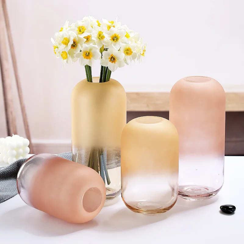 Gradual Frosted Glass Vase Floral Arrangement Accessories Hydroponics Terrarium Transparent Flower Vase Home Decoration