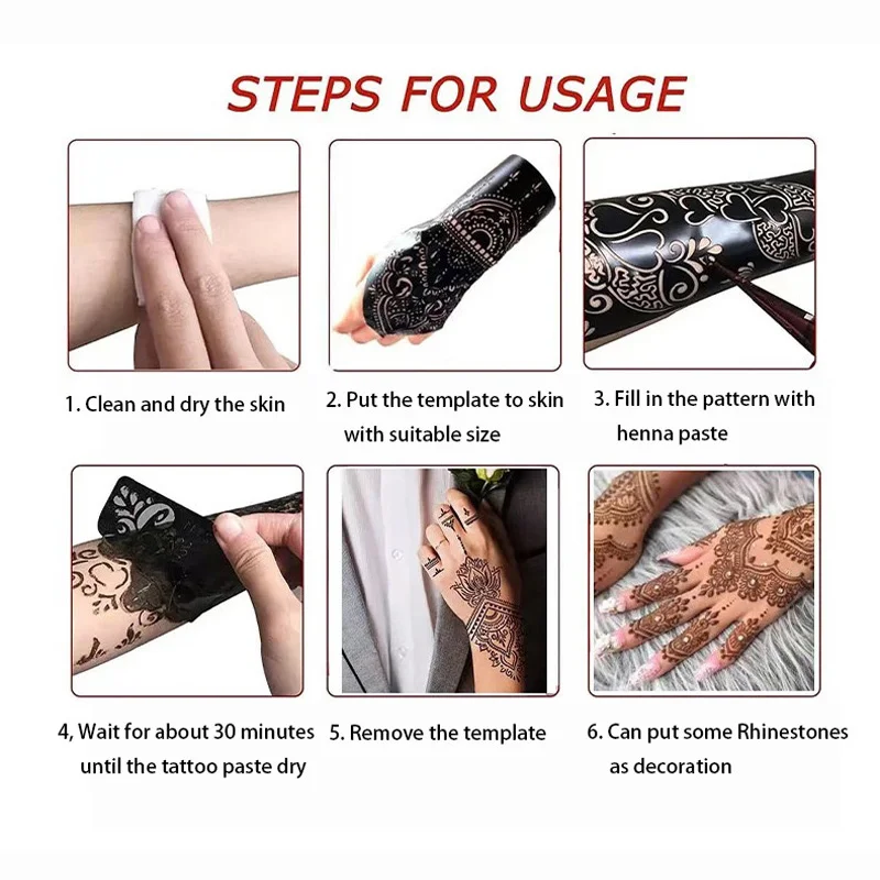 1 Pair Flower Tattoo Stencil for Hand Henna Tattoo Templates Mandala Lace  Design Wedding Painting Henna Kit Tool