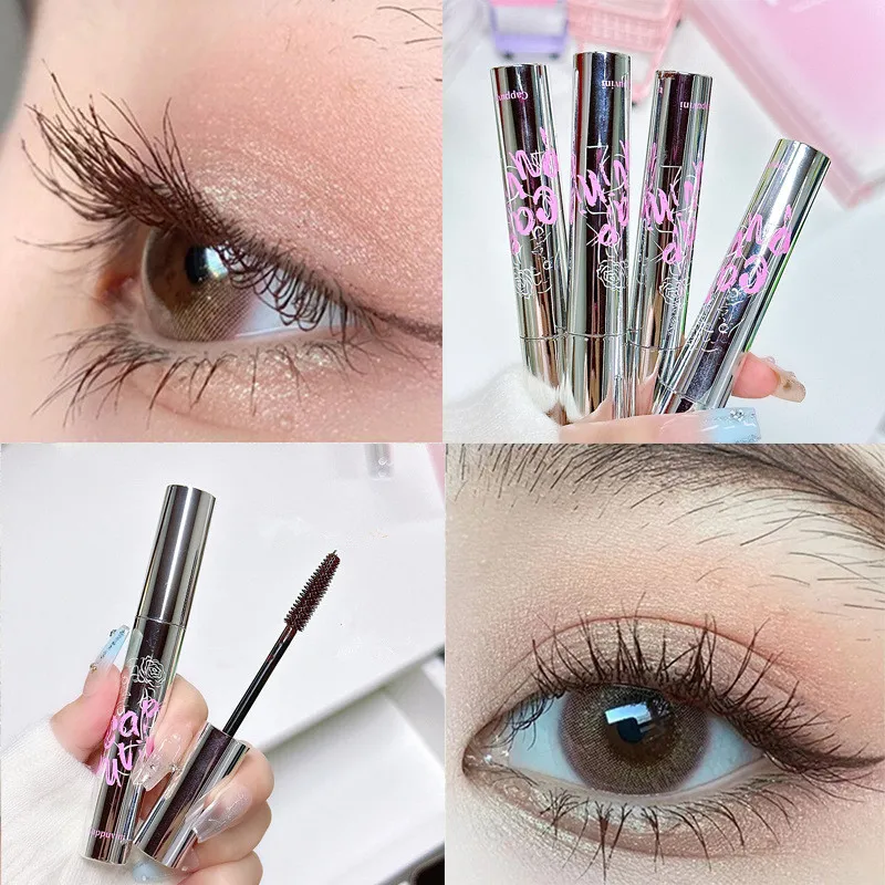 4D Seidenfaser-Mascara, wasserfest, nicht blühend, seidig, schwarze Wimpern, verlängernde Wimperntusche, schlanke, langlebige Augen-Make-up-Kosmetik