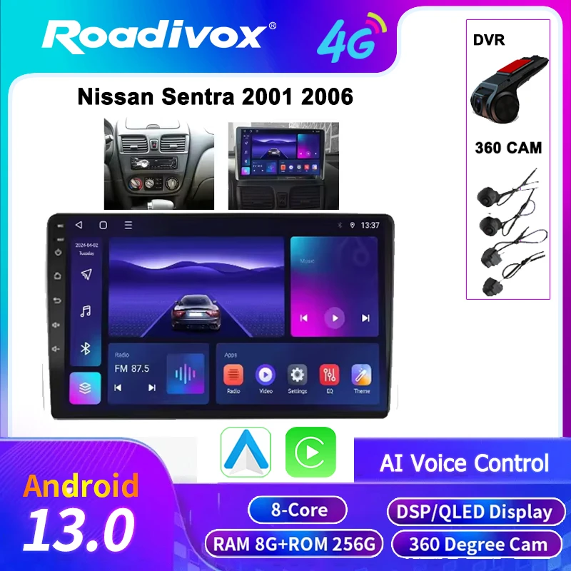 

Головная видеолента Carplay, автомобильный радиоприемник, мультимедийный видеоплеер для Nissan Sentra 2001, 2006, Android AI, голосовое управление, Navi, GPS, стерео