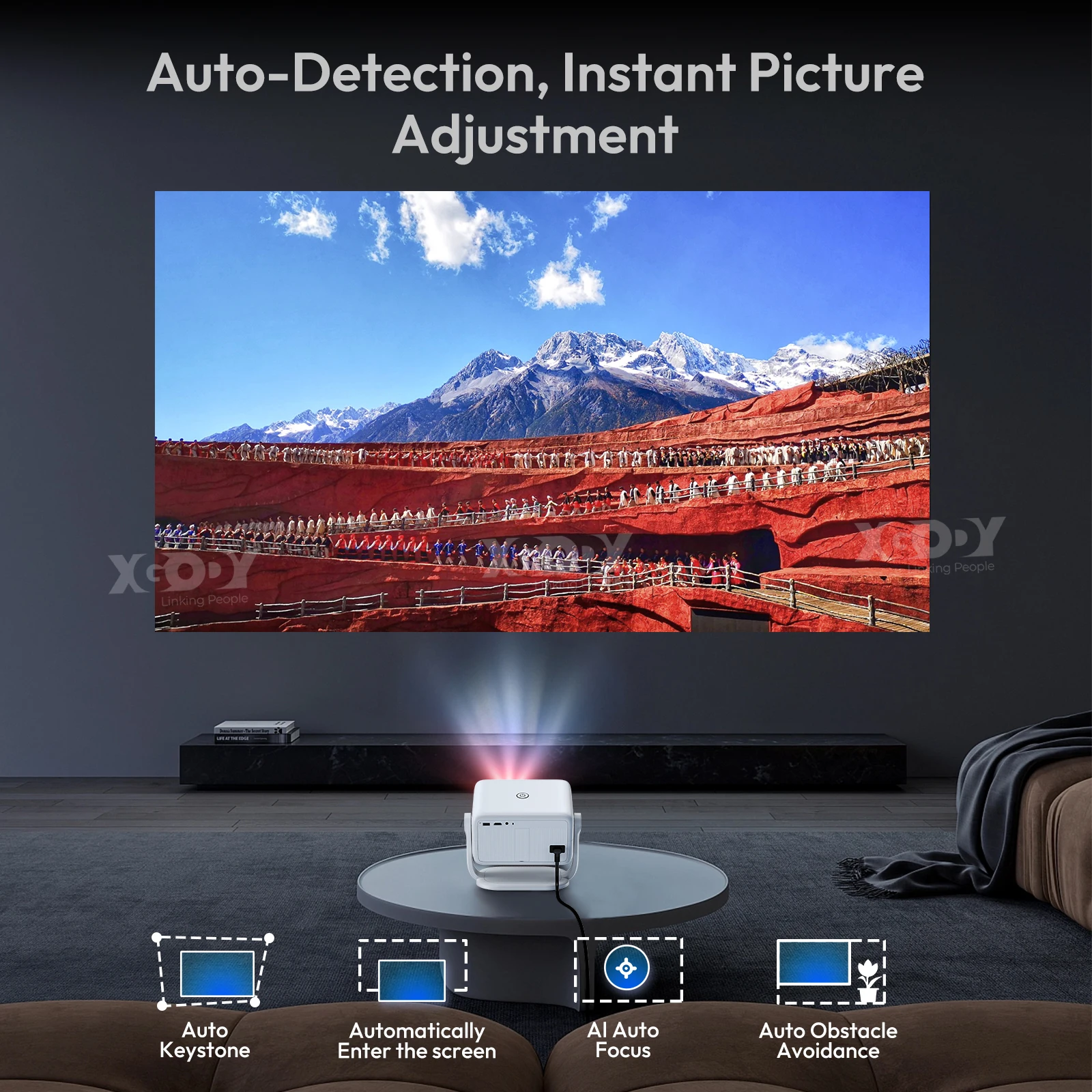 XGODY Native 1080P 500ANSI 4K Android 13 Netflix6 360Projector With Auto Keystone Focus Air Mouse Wifi BT5.2 Portable Outdoor