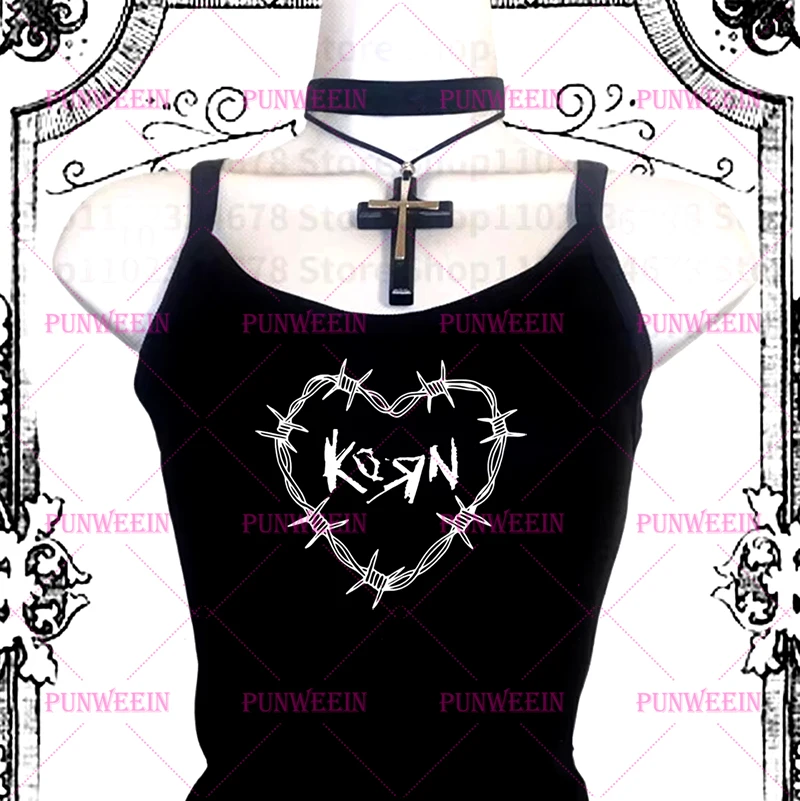 KORN Gothic Camisole Vintage Corset Tank Top Graphic hip hop Punk Y2k Aesthetic Streetwear Harajuku Grunge Emo Girl Baby Tees