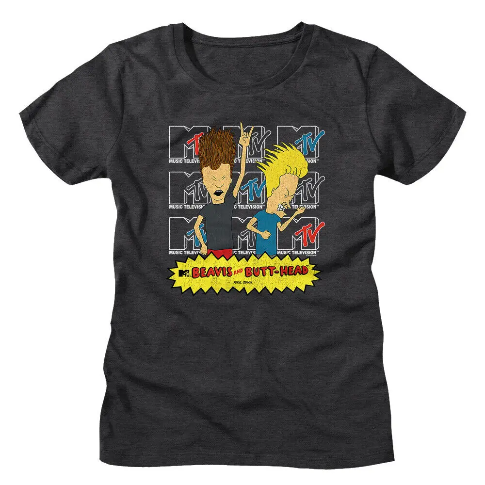 MTV Cartoon Beavis And Butthead Rockin Out Logo Repeat Women's T Shirt