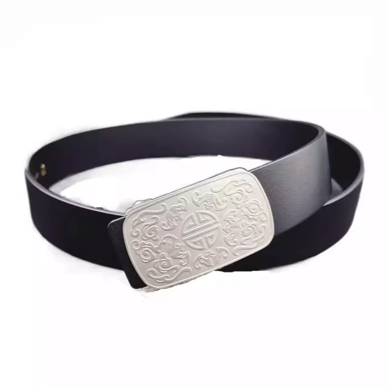 NEW TA1 Pure Titanium Toothless Automatic Belt Buckle Auspicious Clouds Design 3.5CM And 3.8CM