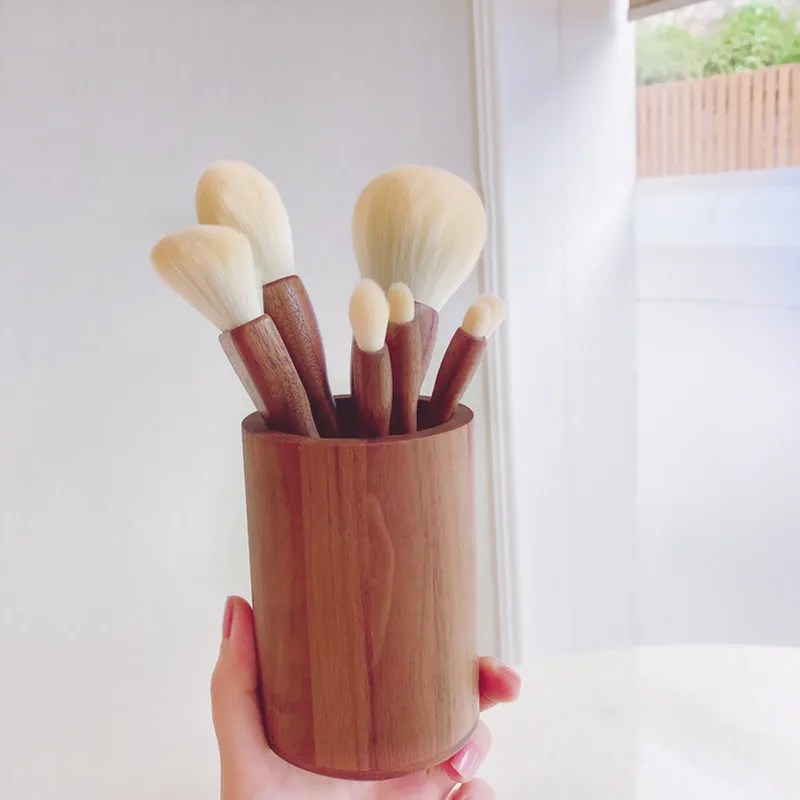 8PCS Black Walnut Handle Makeup Brushes Powder Blush Foundation Sculpting Eyeshadow Smudge Blending Cosmetic Brush